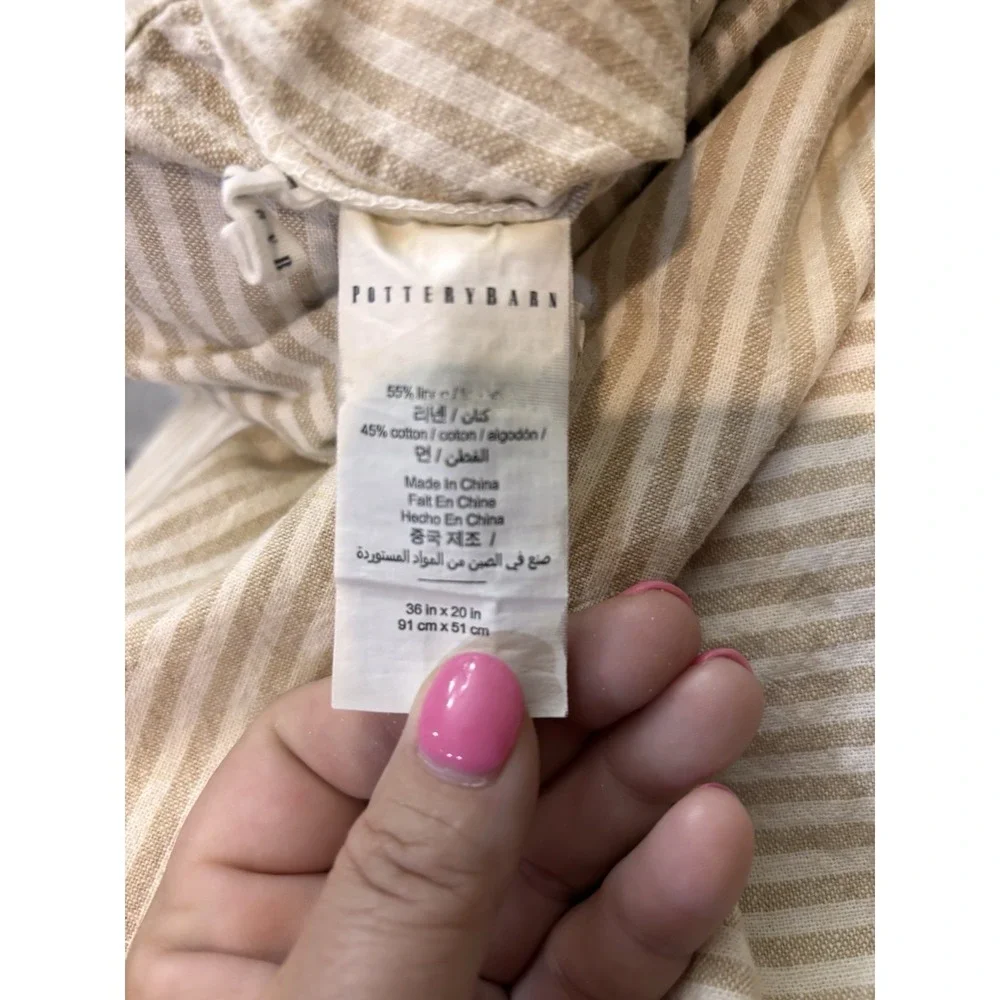 Pottery Barn Set of 2 Linen Cotton Stripe Pillow Shams 36x20 Beige Standard